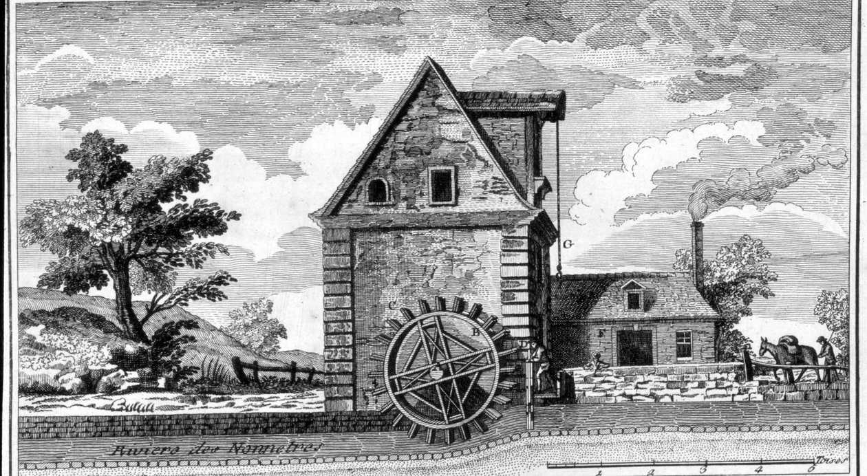 Vodní mlýn. rytina sd. kolem 1800. od Unknown artist