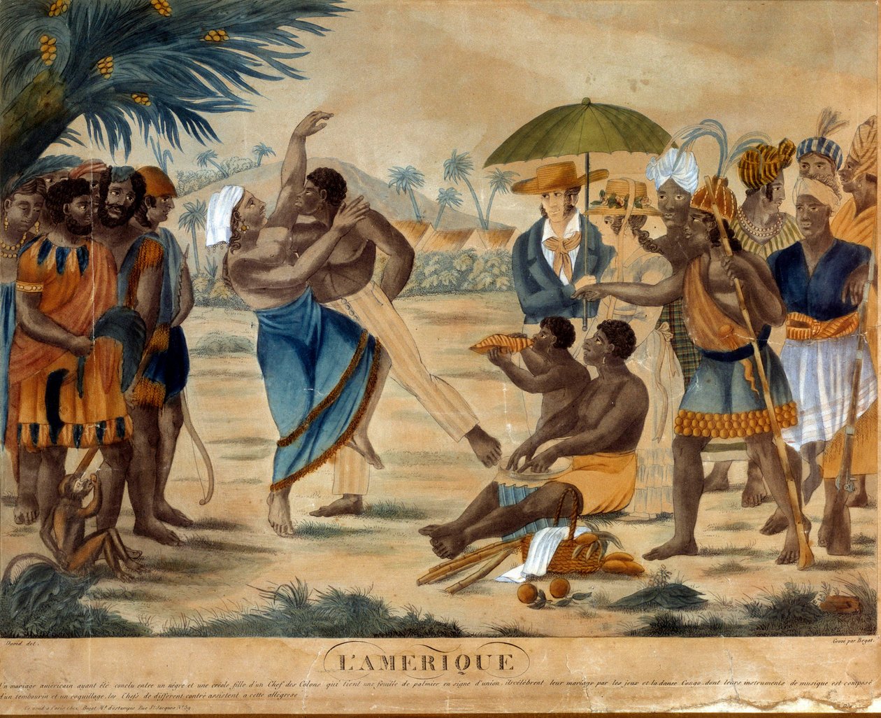 Svatba mezi černou a kreolkou. 19. století rytina. La Rochelle, Musee Du Nouveau Monde od Unknown artist