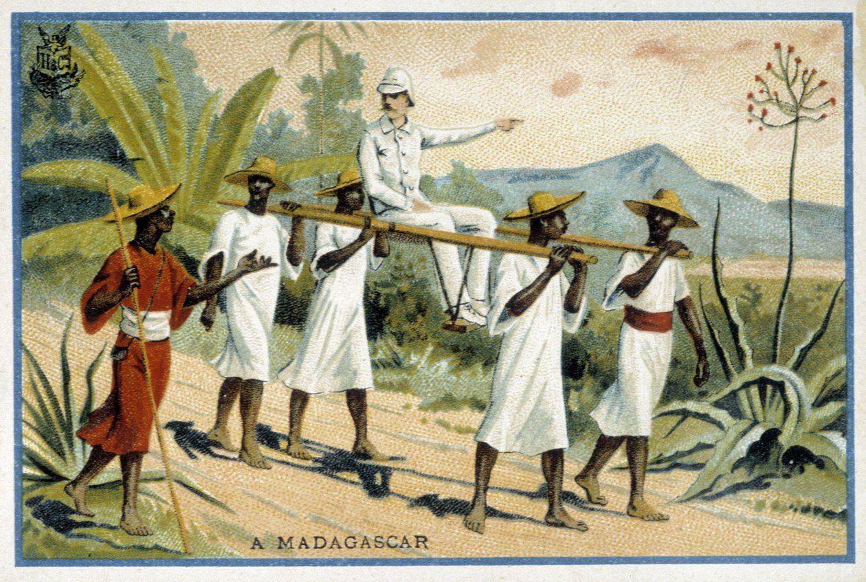 Bílé tlusté střevo na invalidním vozíku, Madagaskar - Chromo od Unknown artist