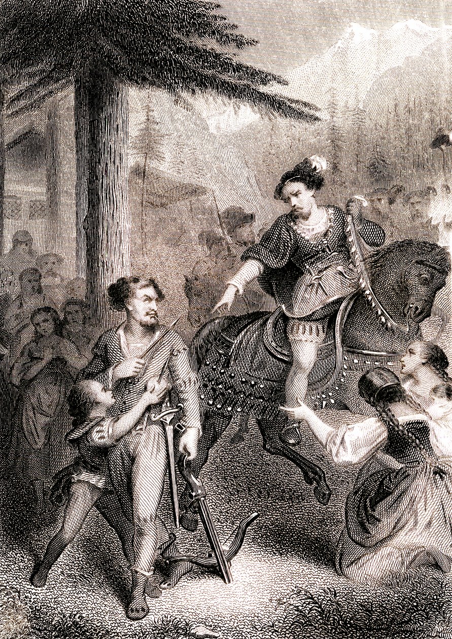 William Tellin sanotaan ampuneen ulosottomies Gessleriä isänmaalliseen sveitsiläiseen legendaan od Unknown artist
