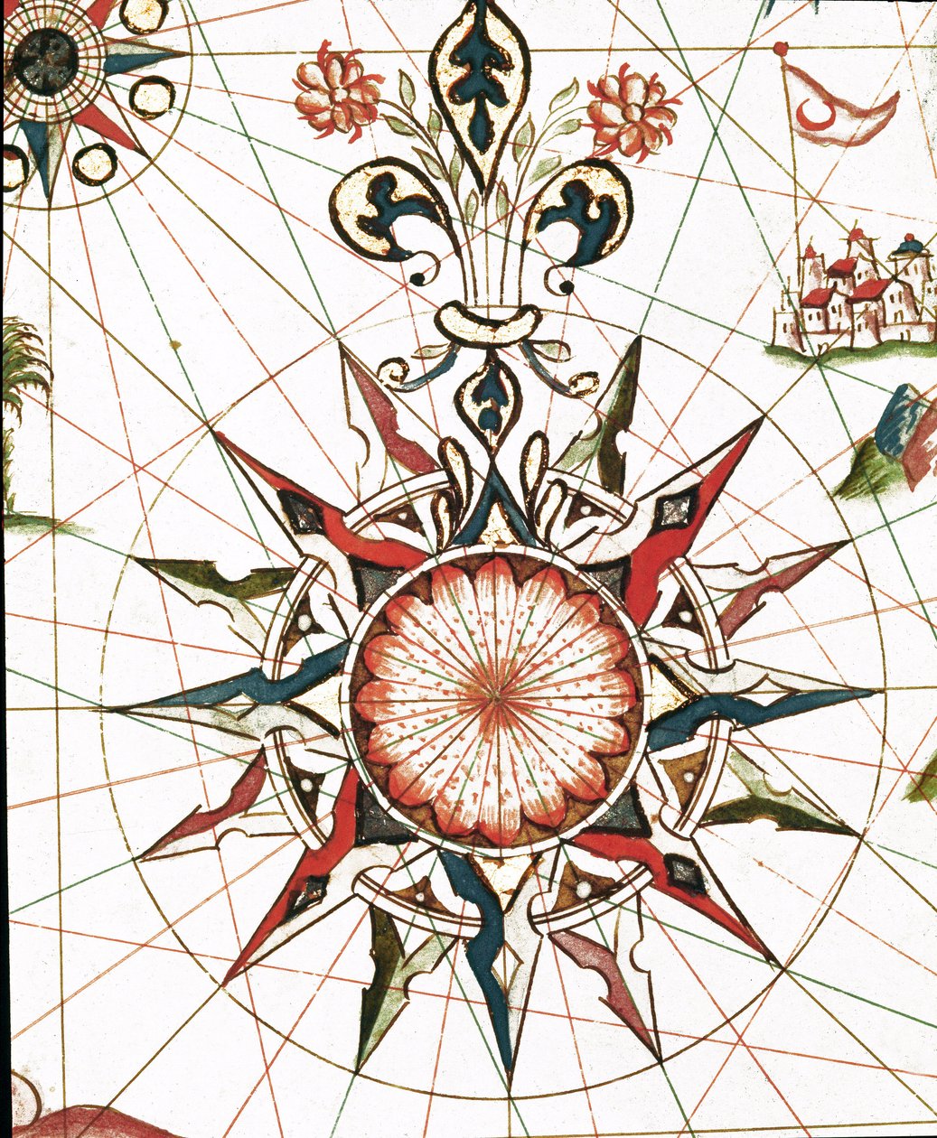 Wind Rose (Detail portulanu Castellini od Unknown artist