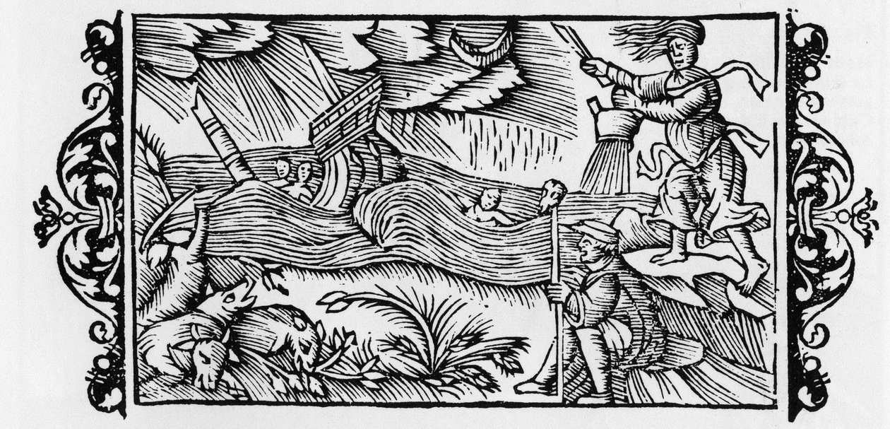 Wizard dishainting a Tempete - in „History of the Northern Nations“ (History of the peoples of the North) od Olause Magnuse, Řím 1555 od Unknown artist