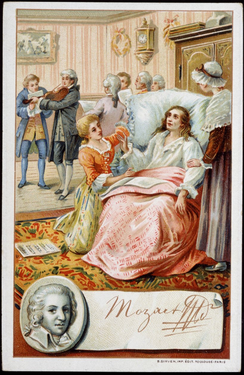 Wolfgang Amadeus Mozart (1756-1791) v posledních dnech svého života. Chromolitografie 19. století od Unknown artist