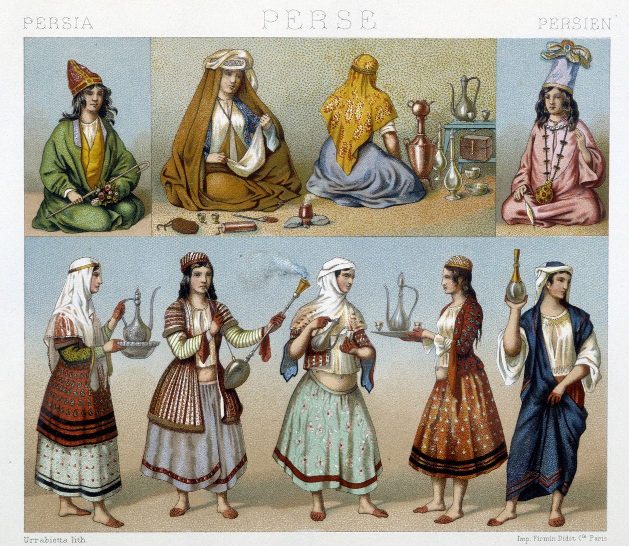 Ženy připravující čaj a ženské kostýmy v Persii - v „historickém kostýmu“ od Racineta od Unknown artist