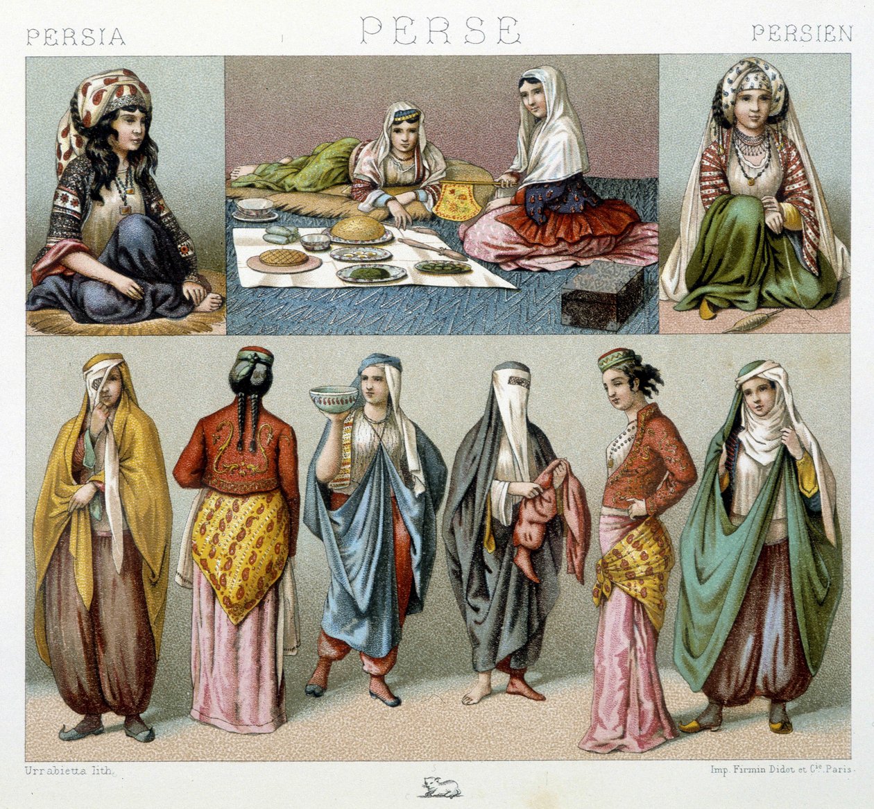 Dámské jídlo a ženské kostýmy v Persii - v „historickém kostýmu“ od Racinet od Unknown artist