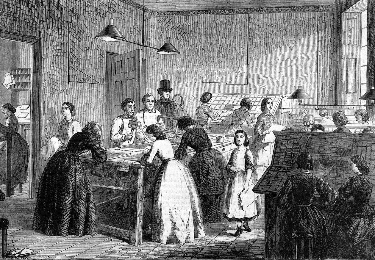Dámská dílna typografů v Paříži v roce 1865 od Unknown artist
