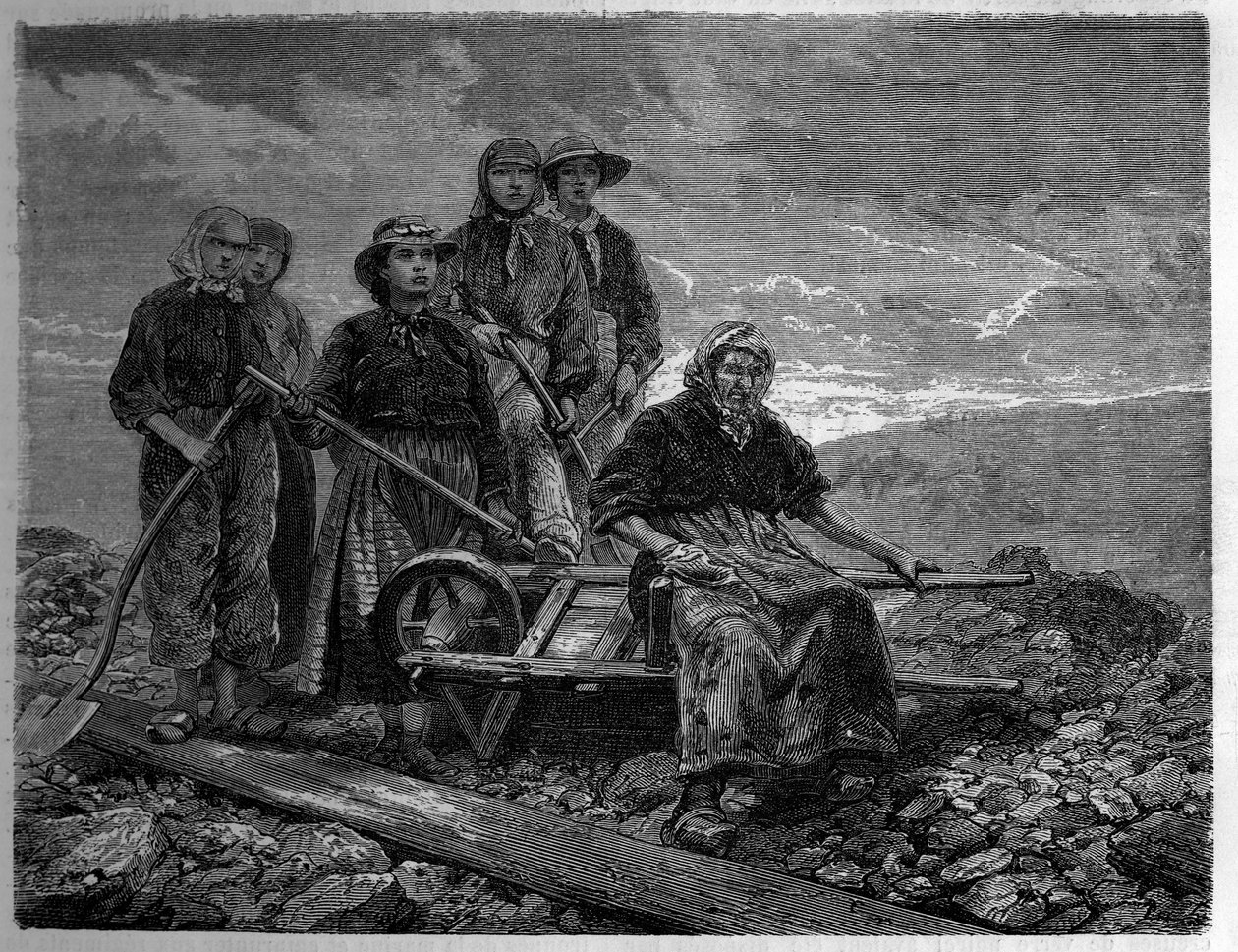 Dělníci v dolech Creusot, Saone a Loire (71). Rytina do „The Journal of Youth““ od Unknown artist