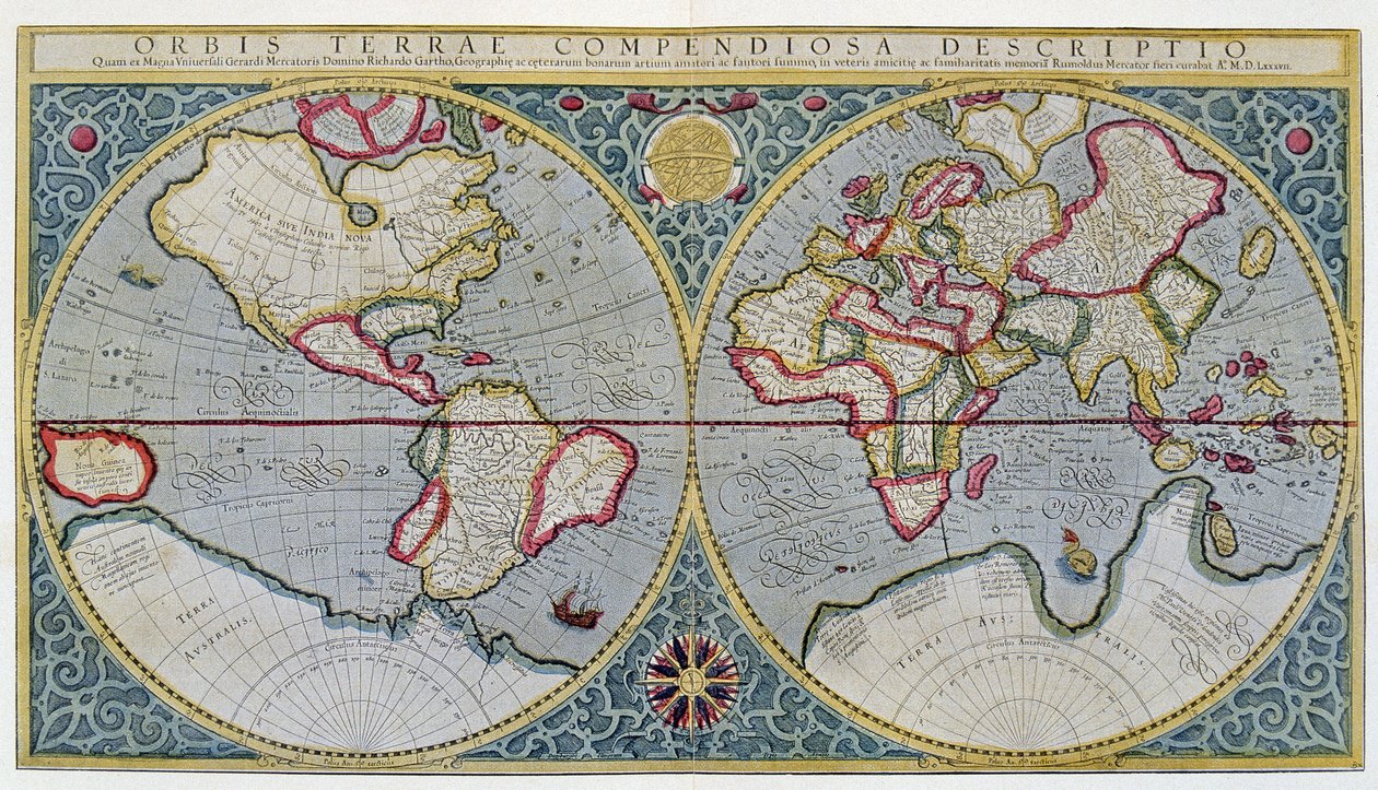 World Map of Mercator (1587) – podle „Atlasu Gerarduse Mercatora od Unknown artist