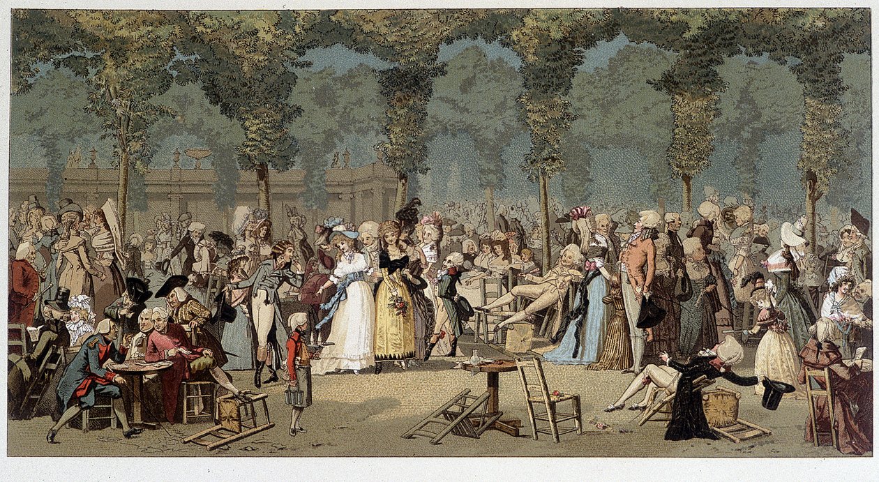 Světová procházka zahradami královského paláce, konec 18. století - chromo podle rytiny Debucourta od Unknown artist