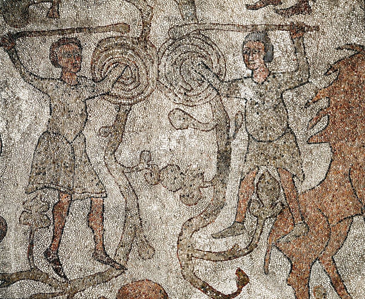 Zápasníci, symbol křesťanství. Dlažba Pantaleone (nebo Pantaleon od Unknown artist