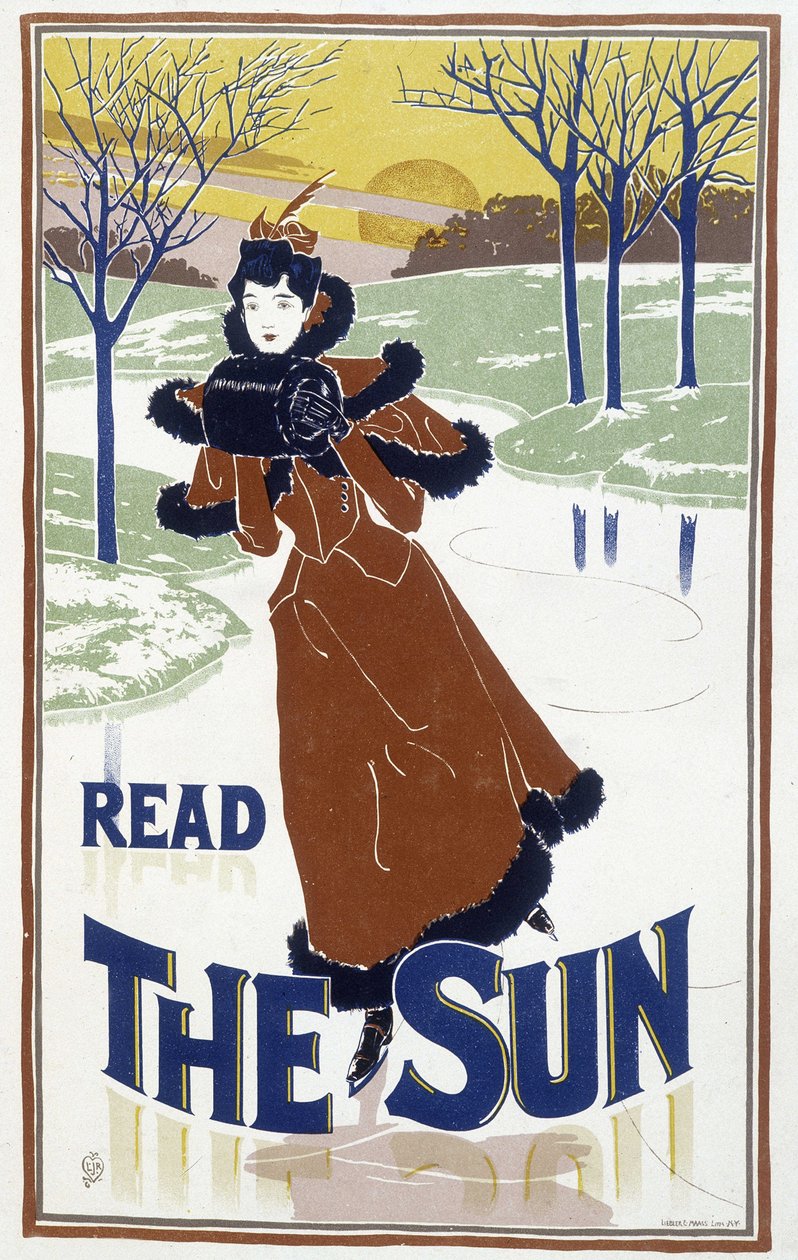 Mladá žena bruslení - reklama na noviny ""The Sun"" od Unknown artist