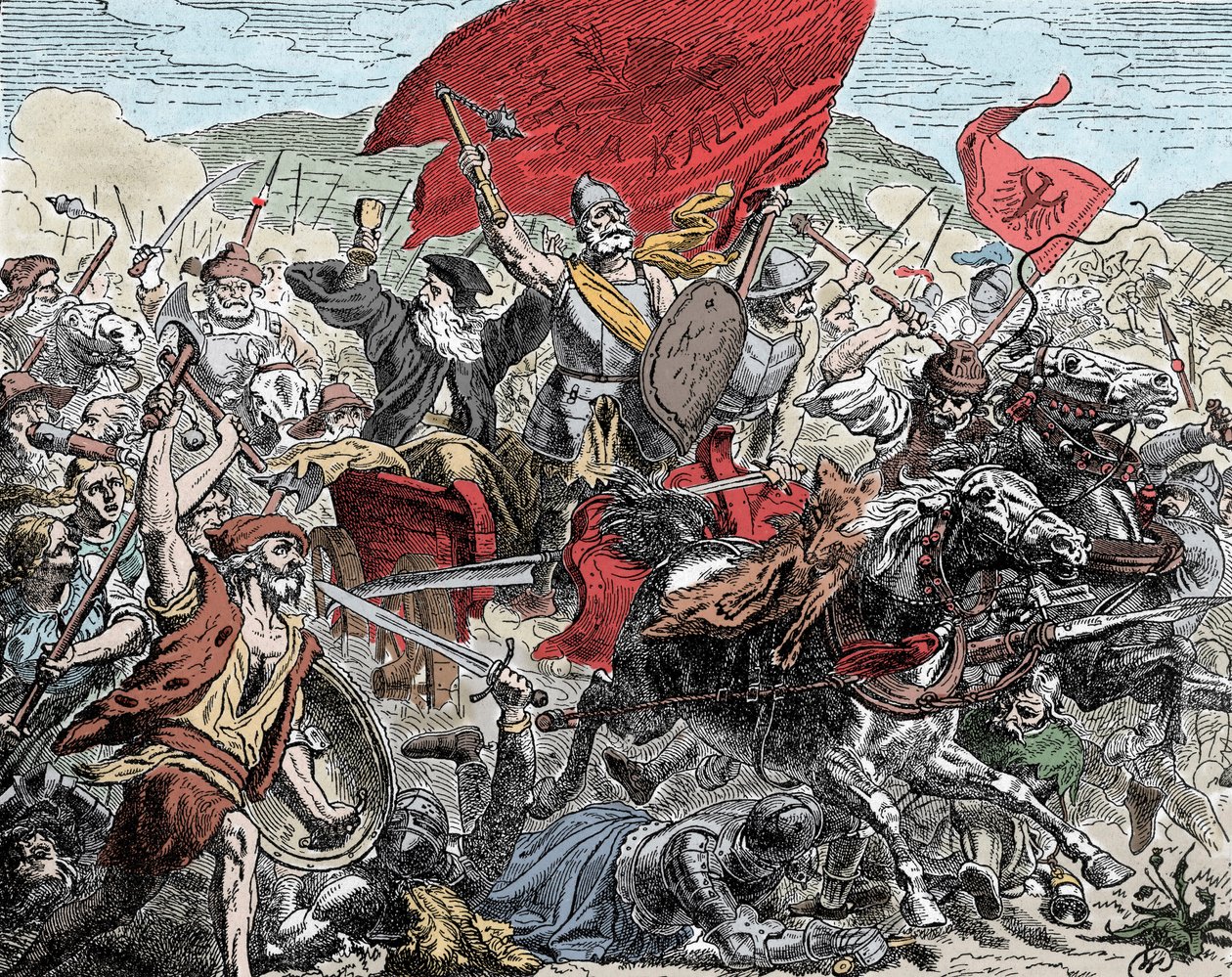 Žiška v bitvě - křížová výprava proti husitům (1420-1434): Jan Žiška (1370-1424) v bitvě proti křížovým výpravám - od Unknown artist