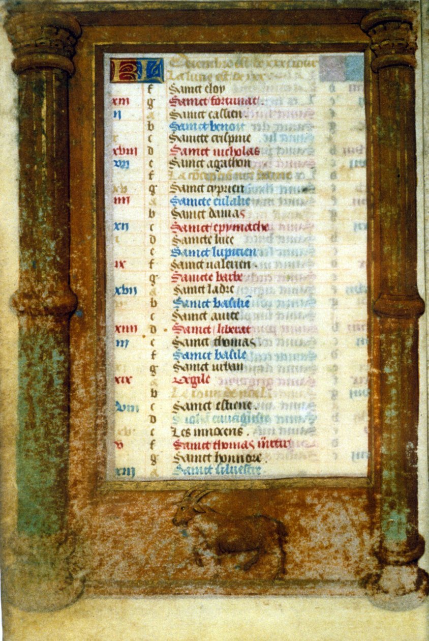 Zodiac Kozoroh a svatí měsíce prosince - miniatura středověku (ref.: 135, 006v): Žádost o povolení Městské knihovně v Toulouse (tel: 05 62 27 66 66) od Unknown artist