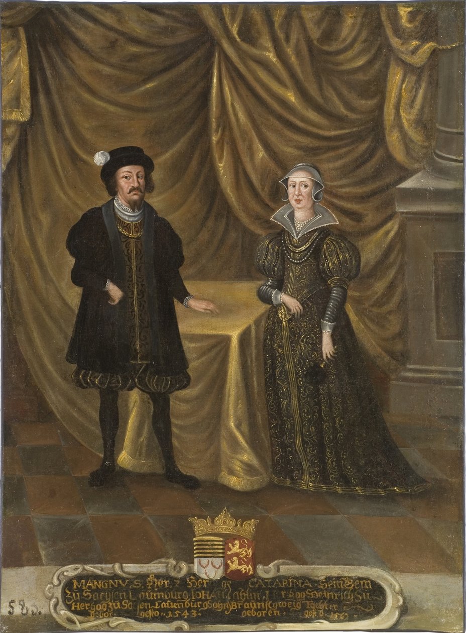 le princ Magnus I. de Saxe Lauenbourg et la princesse Catherine de Brunswick Wolfenbuttel - Magnus I (1470-1543), vévoda ze Saxe-Lauenburg a Kateřina z Brunswick-Wolfenbuettel (1488-1563), vévodkyně ze Saxe-Lauenburku, Anonym Olej na plátně. Rozměr: od Unknown artist