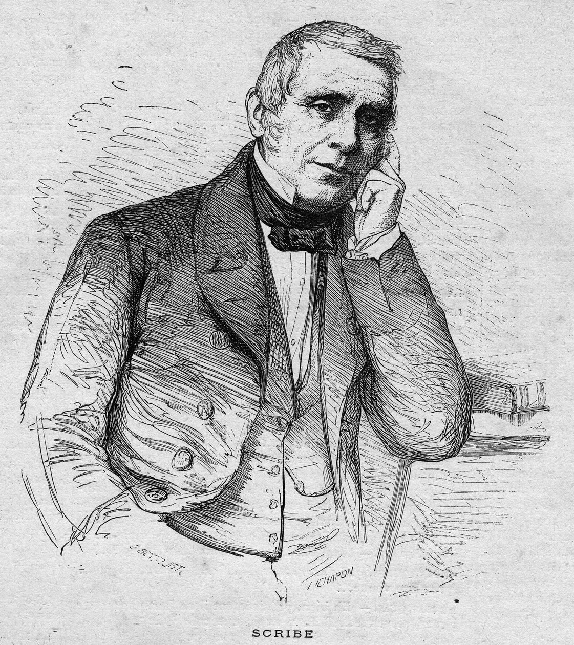 portrét Eugèna Scribea. Francouzský dramatický autor (1791 až 1861), rytina z roku 1892 od Unknown artist