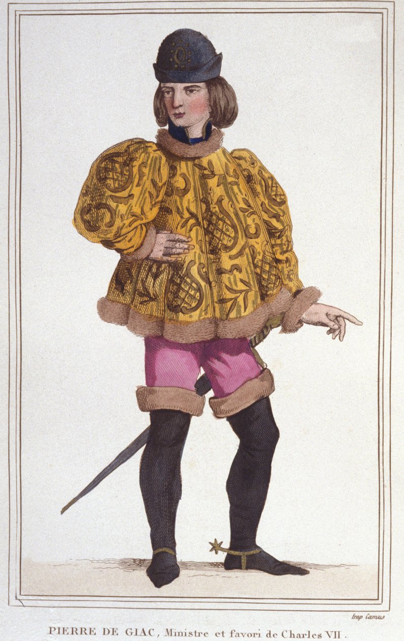 portrét Pierra de Giac, oblíbence Karla VII., ministra a superintendenta financí. Rytina z roku 1830 od Unknown artist