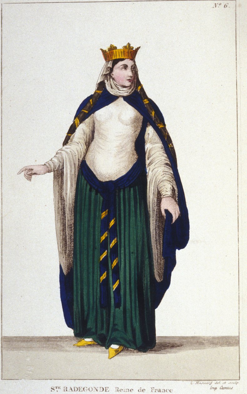 portrét Saint Radegonde (asi 520-587), královny franků, manželka Clotaire (Clothaire) I, rytina z roku 1830 od Unknown artist