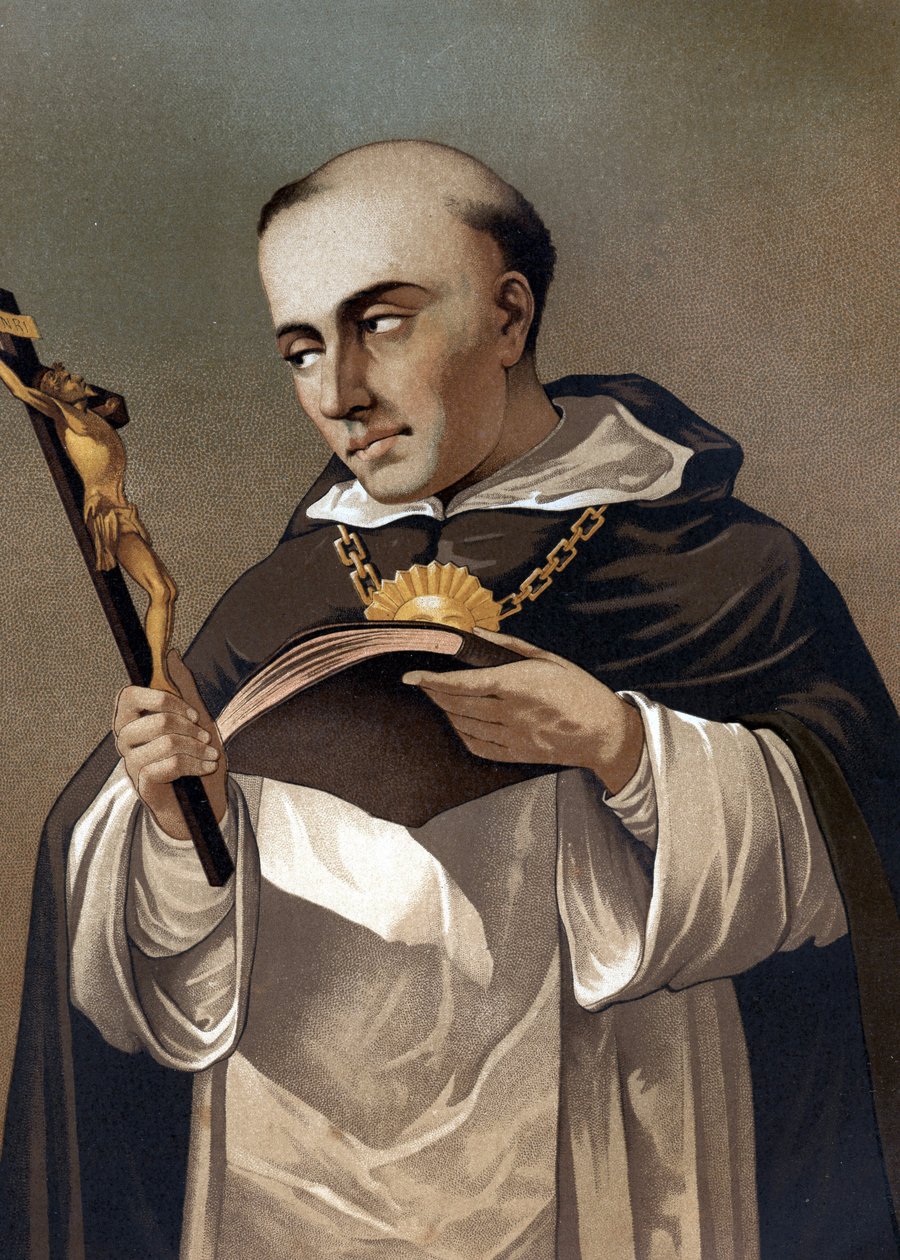 portrét sv. Tomáše Akvinského (1225 - 1274), italského teologa. po knize „Věda a její muži“ od Louise Figuiera. Barcelona 1881 od Unknown artist