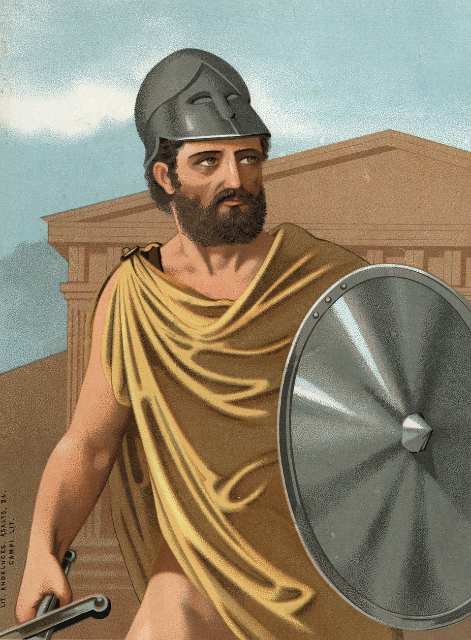 portrét Themistoklês. v řečtině Themistoklês státník a athénský generál (v. 525 př. n. l. až v. 460 př. n. l.) po hombres y Mujeres celebres. Barcelona 1877. od Unknown artist