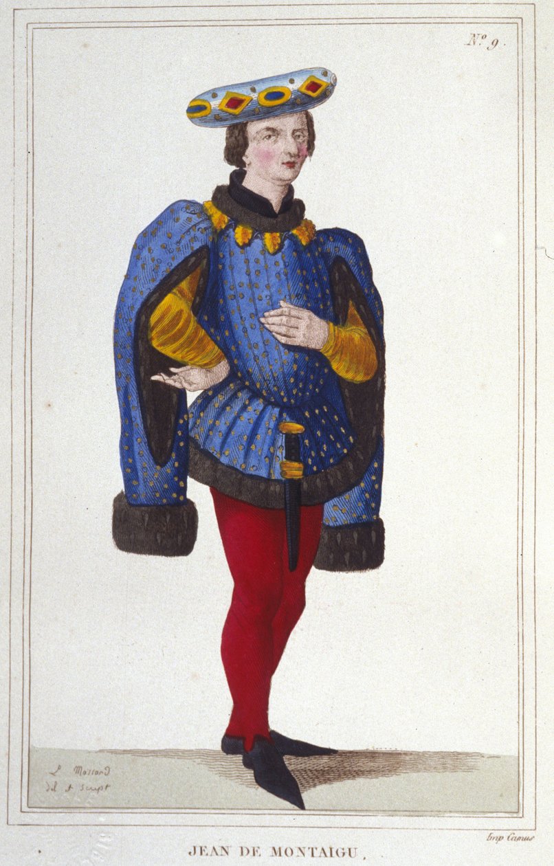 portrét Jeana de Montaigu. Francouzský státník (1349 až 1409). Superintendent financí v roce 1388. rytina z roku 1830 od Unknown artist
