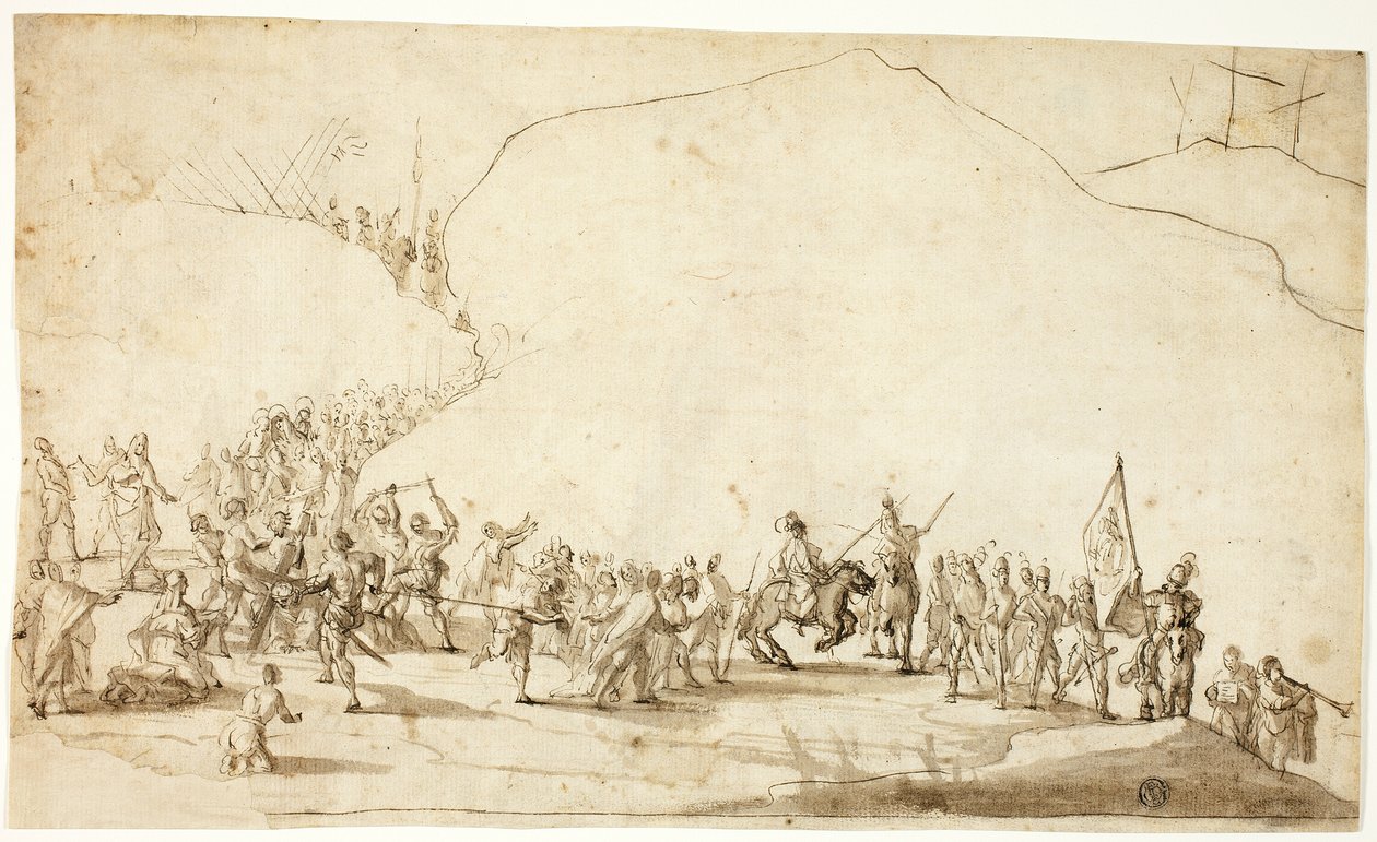 Kalvárie (recto); nákres dolní části pravé nohy (verso) od Unknown Florentine
