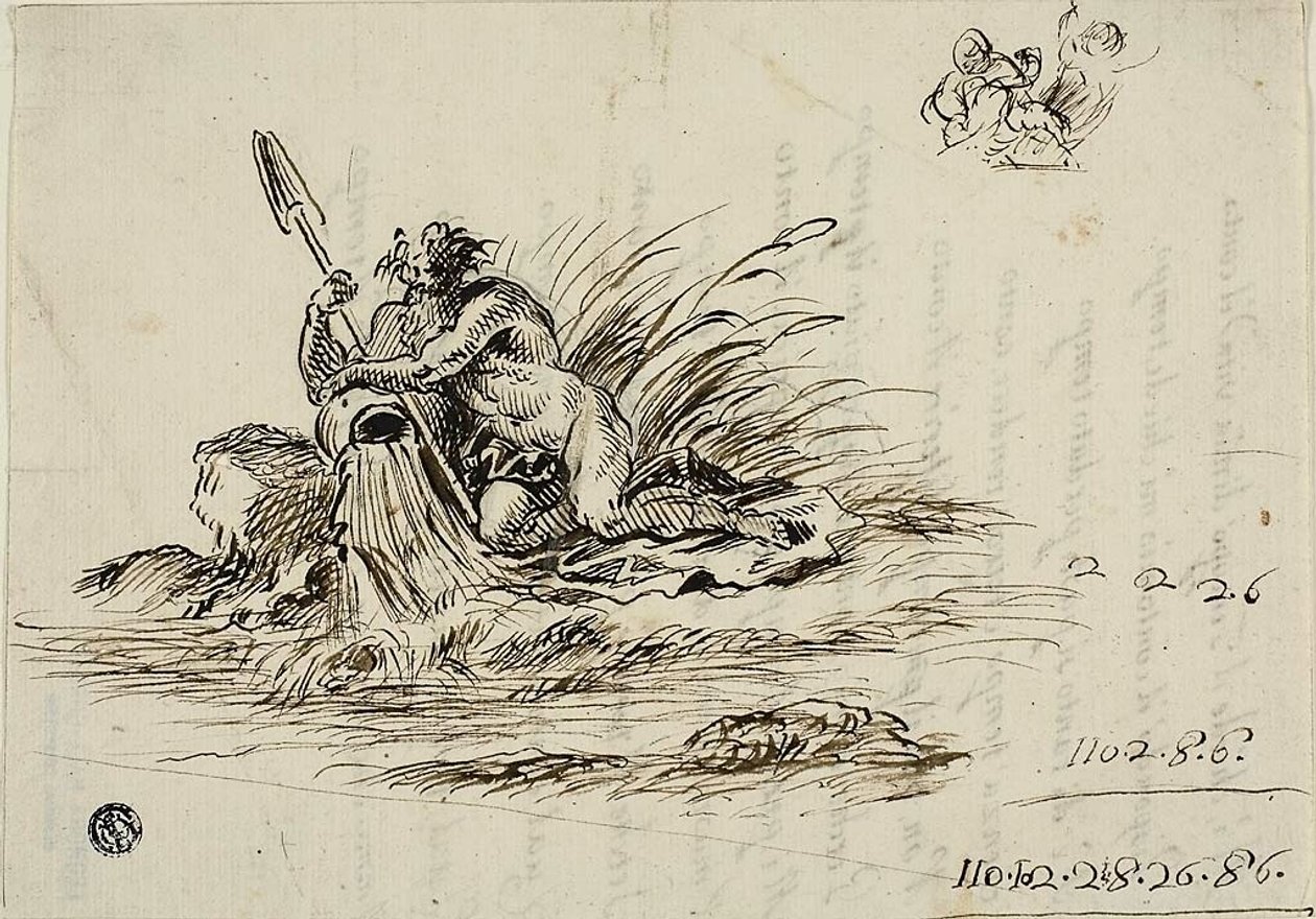 Recto: Bůh řeky; verso: sonet od Santiho Rinaldiho od Unknown Florentine