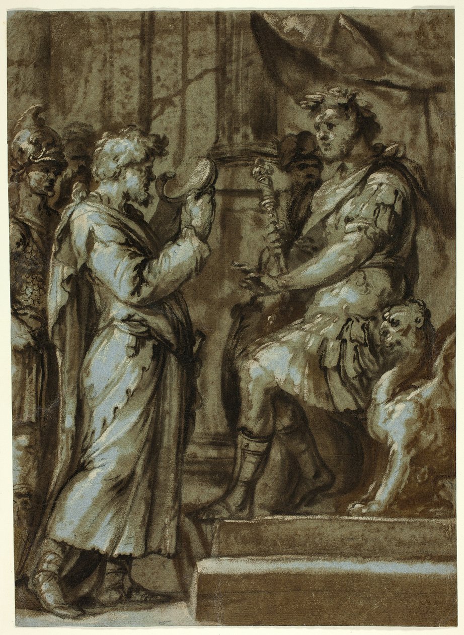 Mág předpovídá císaři (recto); mužský akt nesoucí náklad (verso) od Unknown Italian