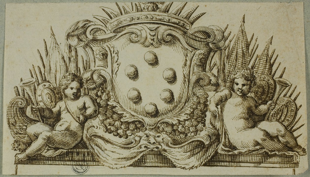 Erb Medicejských obklopený putti od Unknown Italian