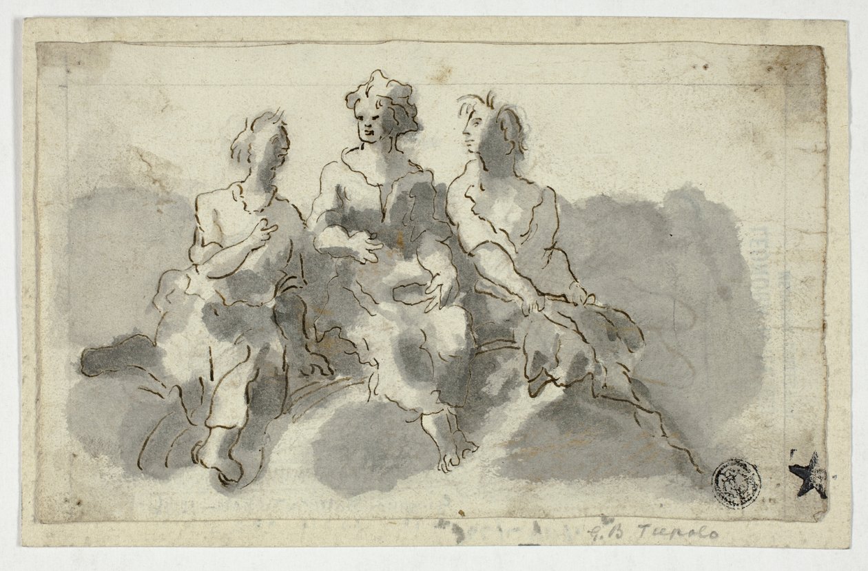 Tři sedící postavy (recto); sedící muž z profilu (verso) od Unknown Italian