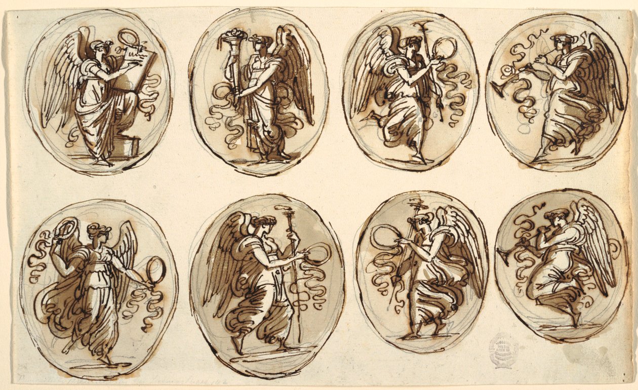 Kresba, Stropní design, Historie, Hojnost v šesti oválcích, Sál Herkula a Hebe, Palazzo Gessi, Faenza, 1813 od Unknown artistUnknown artist