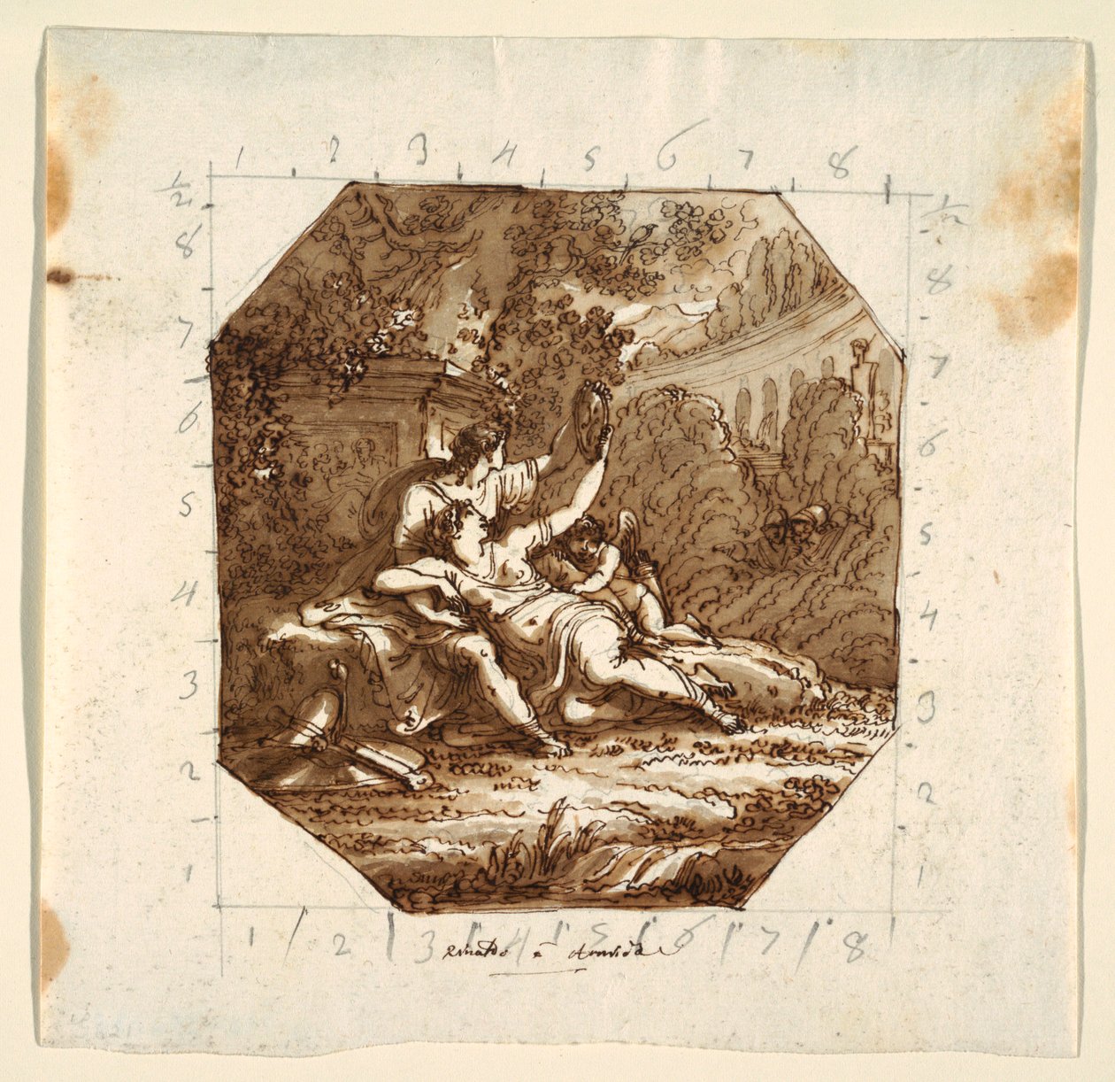 Kresba, Návrh stropu s Rinaldem a Armidou, Palazzo Milzetti, Faenza, 1804-05 od Unknown artistUnknown artist