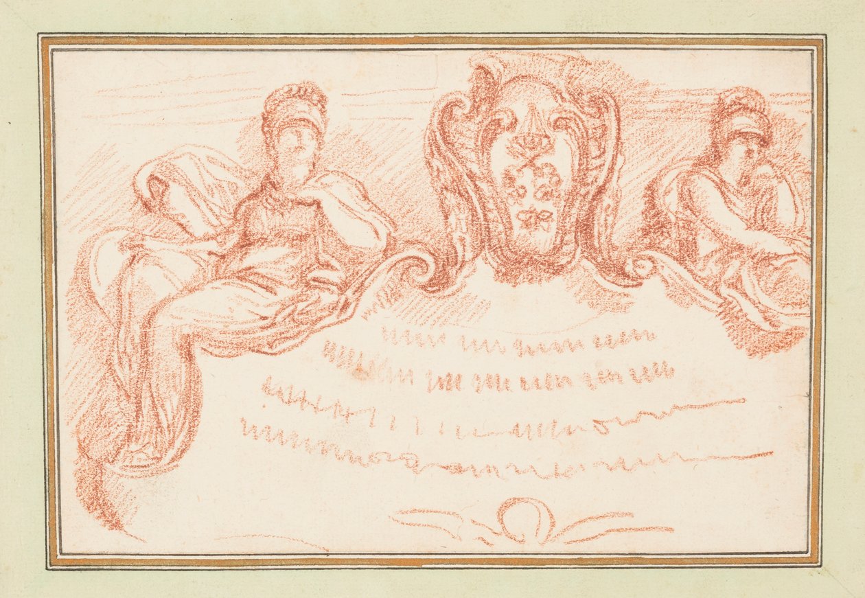 Kresba, detail stropu se dvěma sedícími postavami a rozetou, asi 1759-70 od Unknown artistUnknown artist