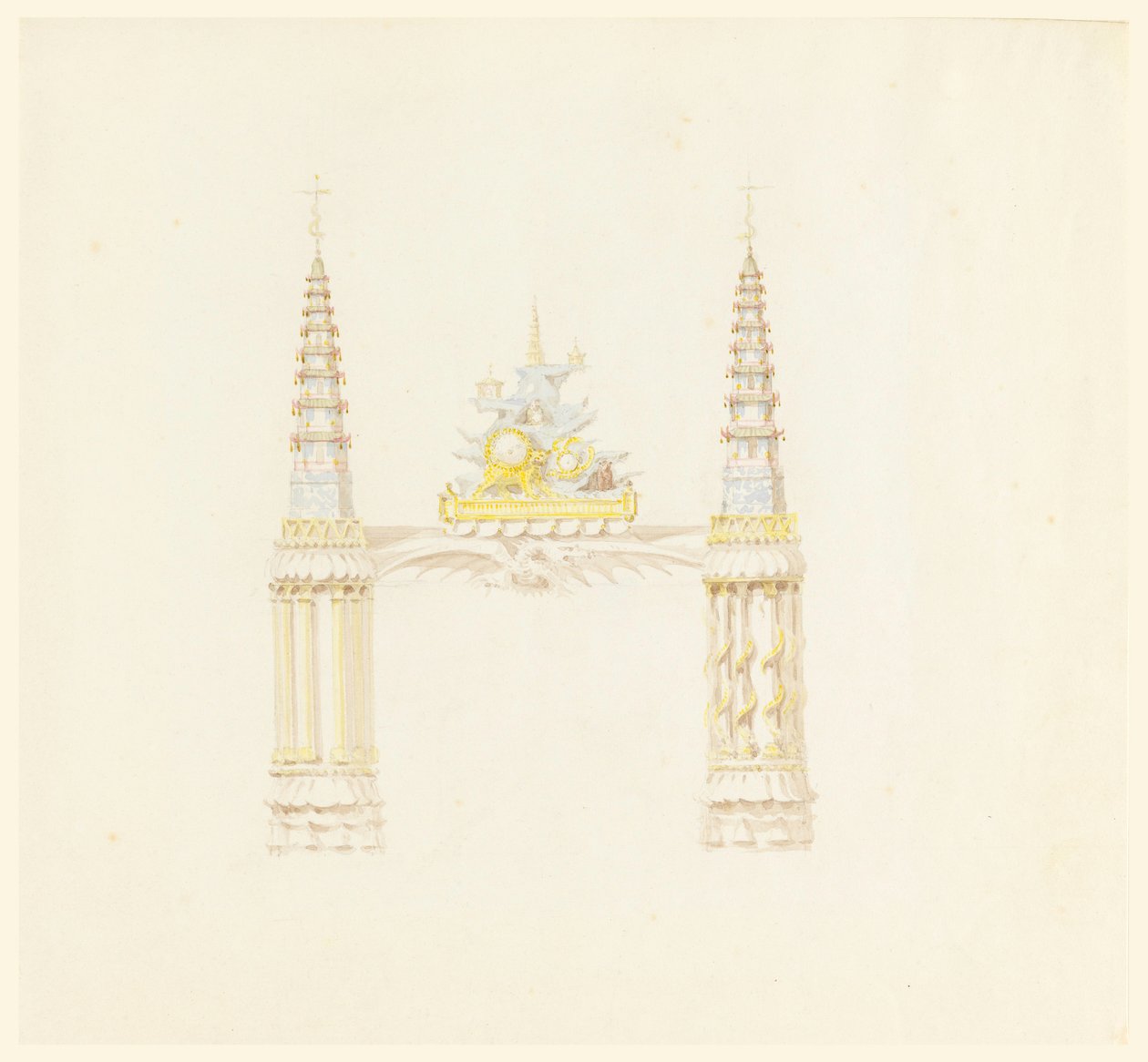 Kresba, komínový nástavec, západní stěna hudebního pokoje, asi 1820 od Unknown artistUnknown artist