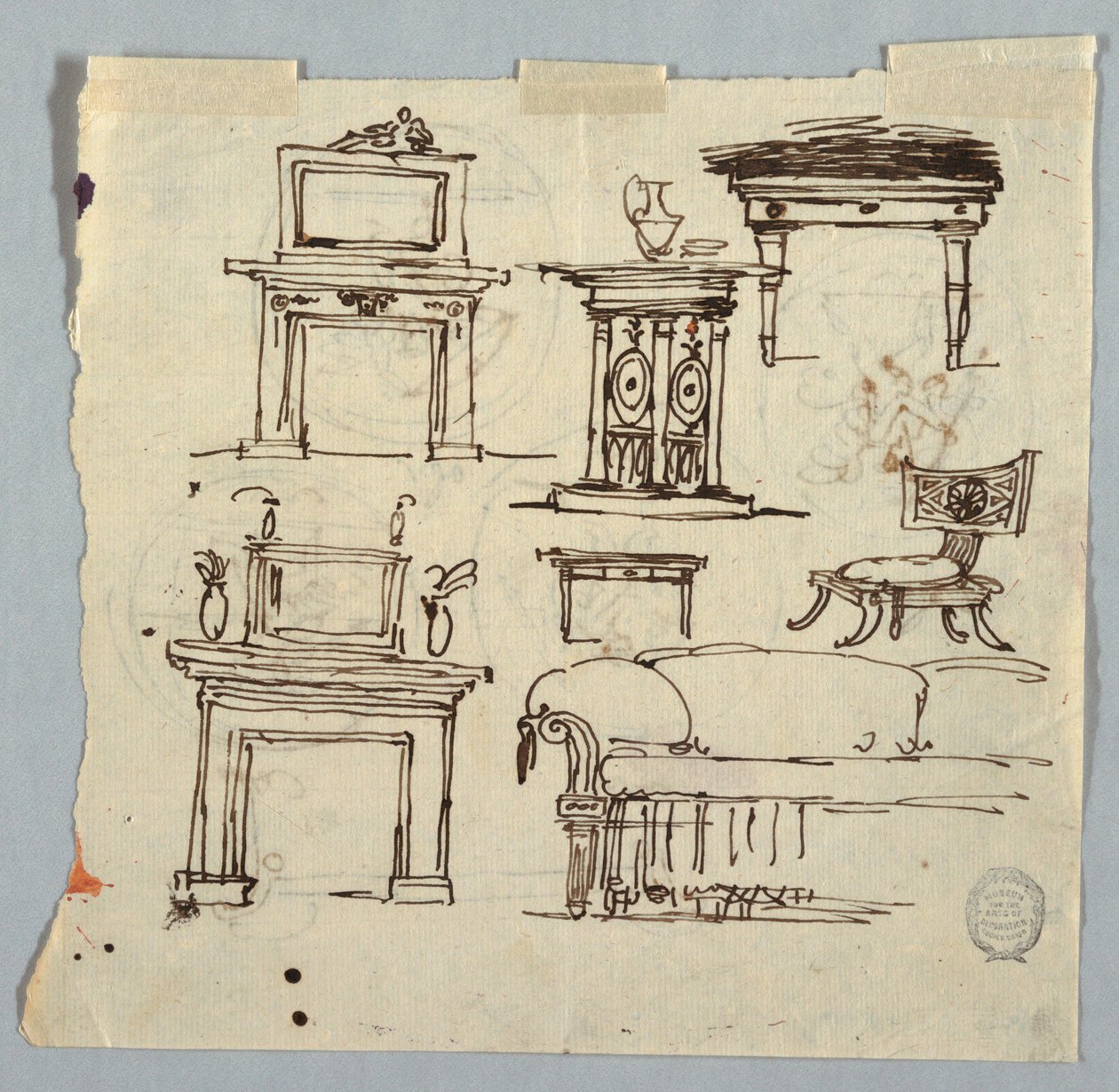 Kresba, komínové prvky, nábytek a stropní medailon, 1790-1810 od Unknown artistUnknown artist
