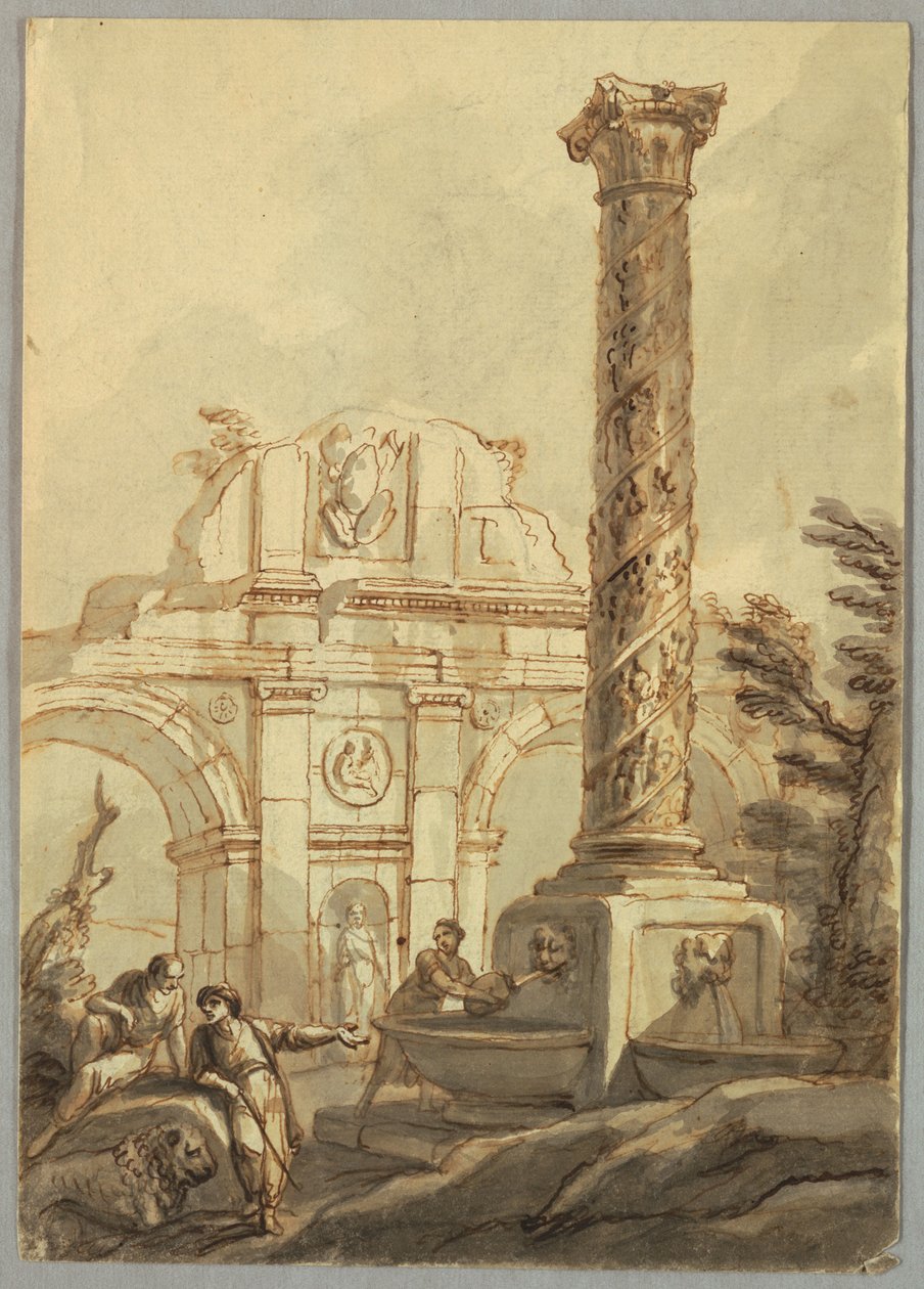 Kresba, Klasické ruiny, asi 1750 od Unknown artistUnknown artist