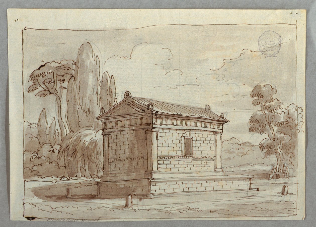 Kresba, Klasicistní chrám v krajině, asi 1805 od Unknown artistUnknown artist