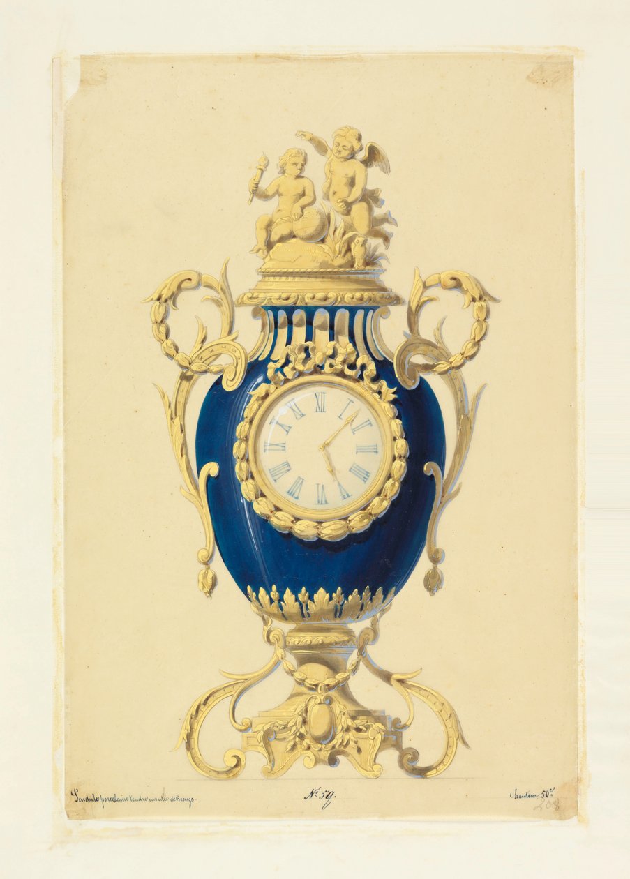 Kresba, Hodiny zasazené do porcelánu, ca. 1855 od Unknown artistUnknown artist