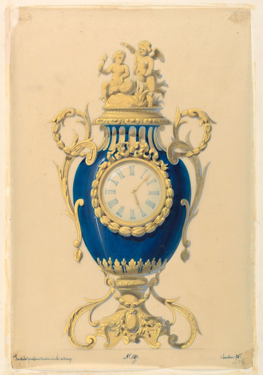 Kresba, Hodiny zasazené do porcelánu, ca. 1855 od Unknown artistUnknown artist