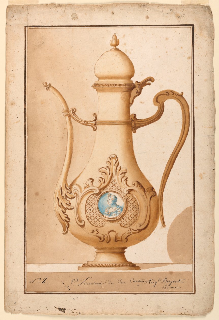 Kresba, Konvice na kávu se smaltovaným medailonem, 1700-1725 od Unknown artistUnknown artist