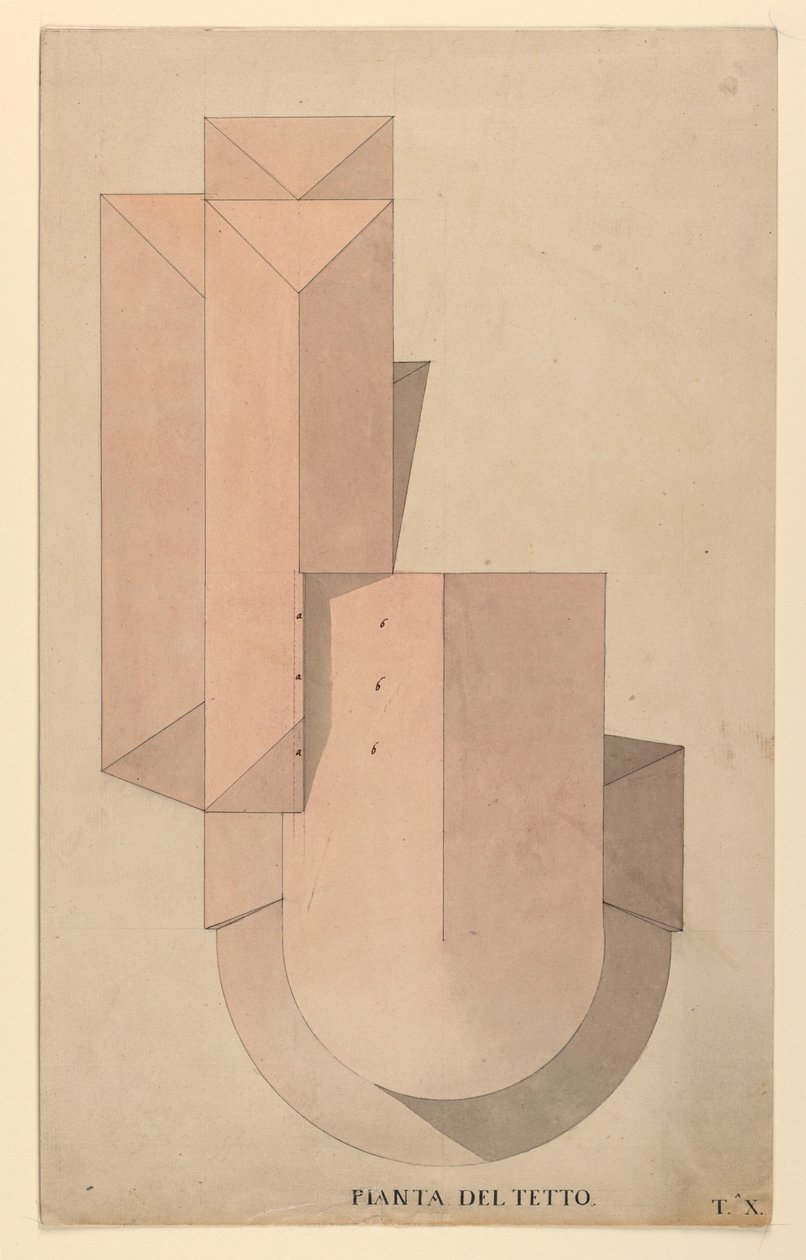 Kresba, soutěžní návrh pro La Fenice, Benátky: Půdorys střechy, 1788 od Unknown artistUnknown artist