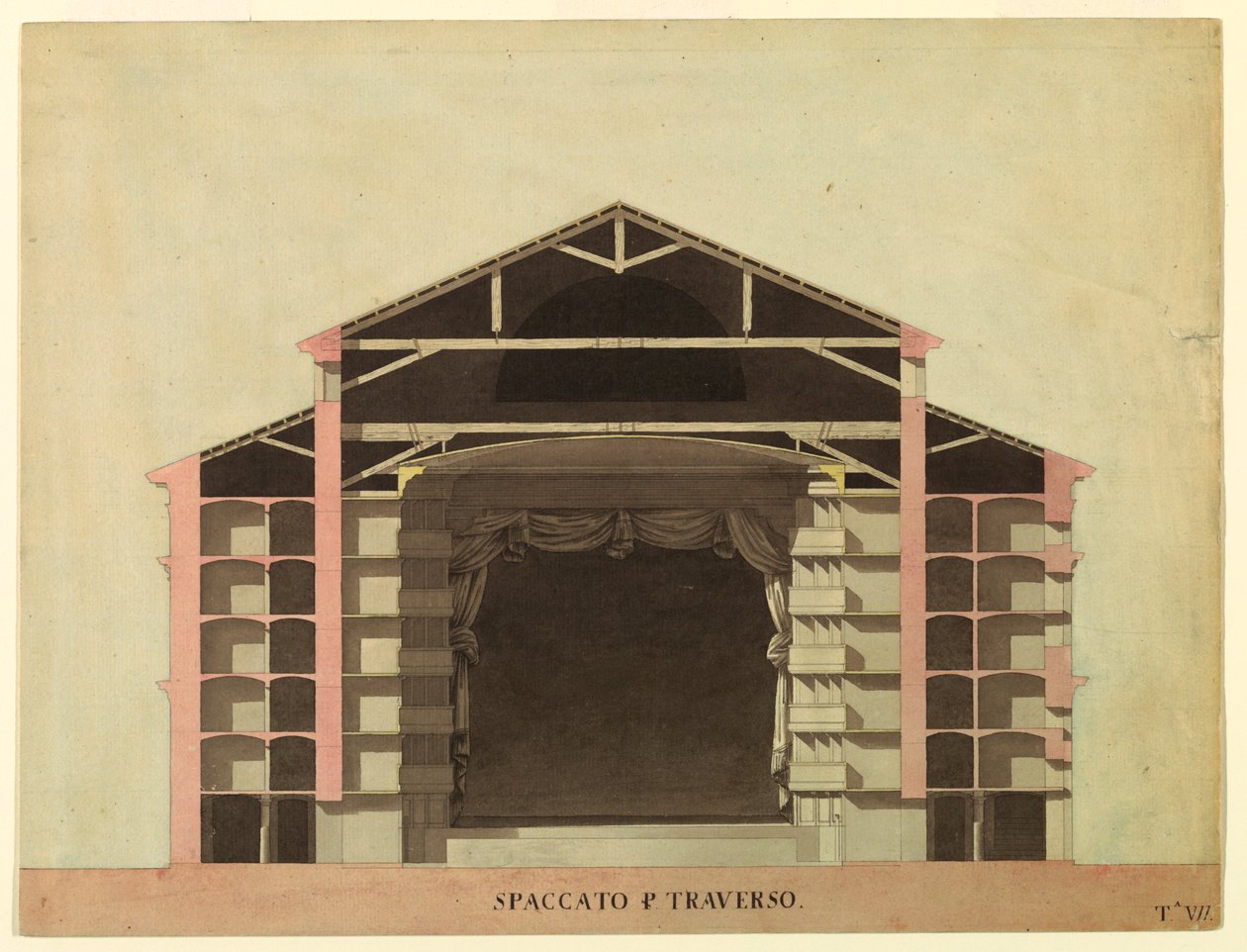 Kresba, soutěžní návrh pro La Fenice, Benátky: Příčný řez, 1788 od Unknown artistUnknown artist