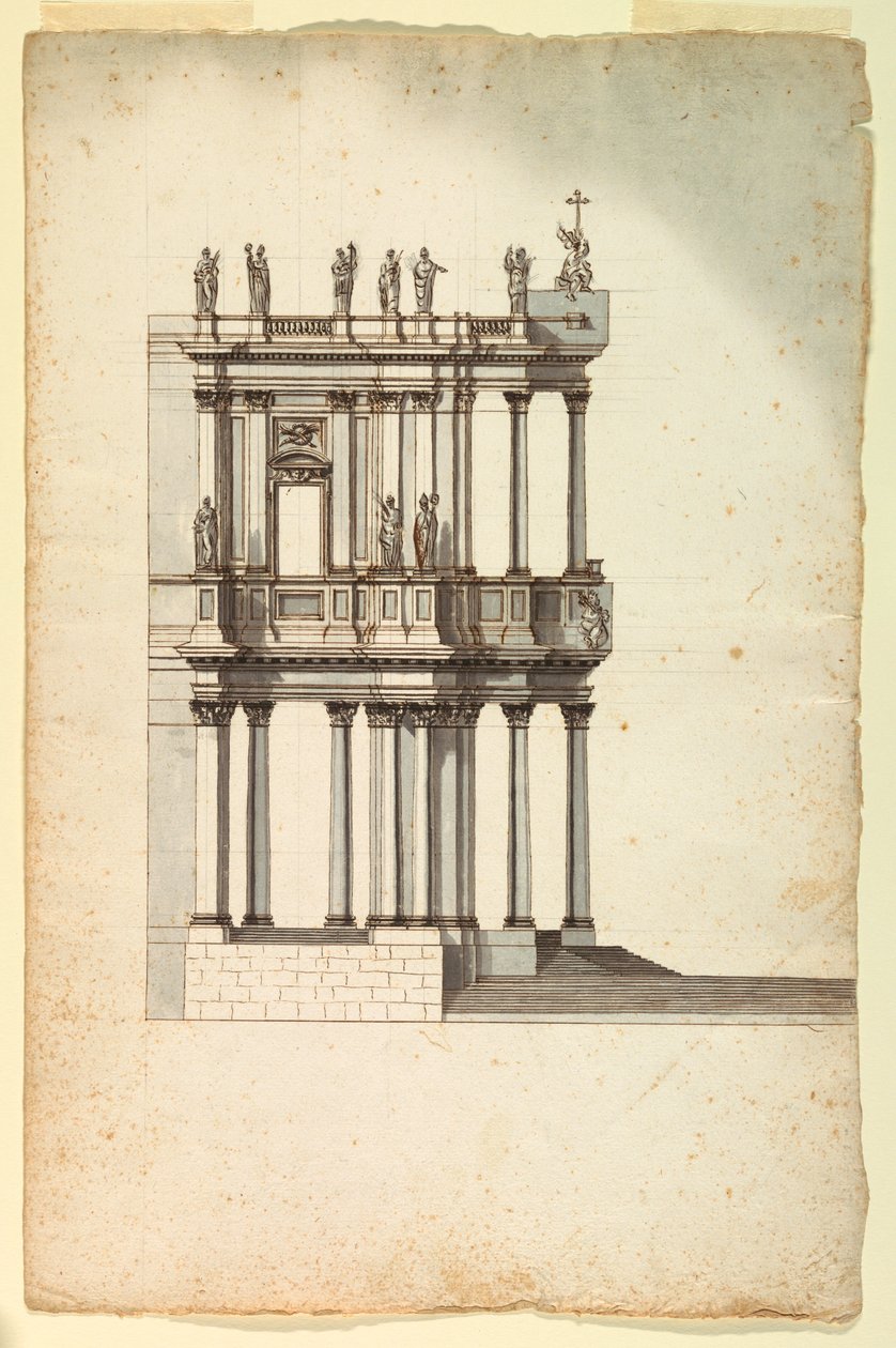 Kresba, kopie Vanvitelliho soutěžního návrhu na fasádu kostela S. Giovanni in Laterano, 1763, podle kresby z roku 1732 od Unknown artistUnknown artist