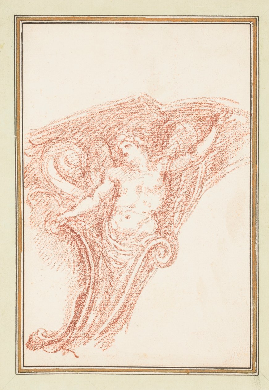 Kresba, detail rohu s částečně nahou mužskou postavou, asi 1759-70 od Unknown artistUnknown artist
