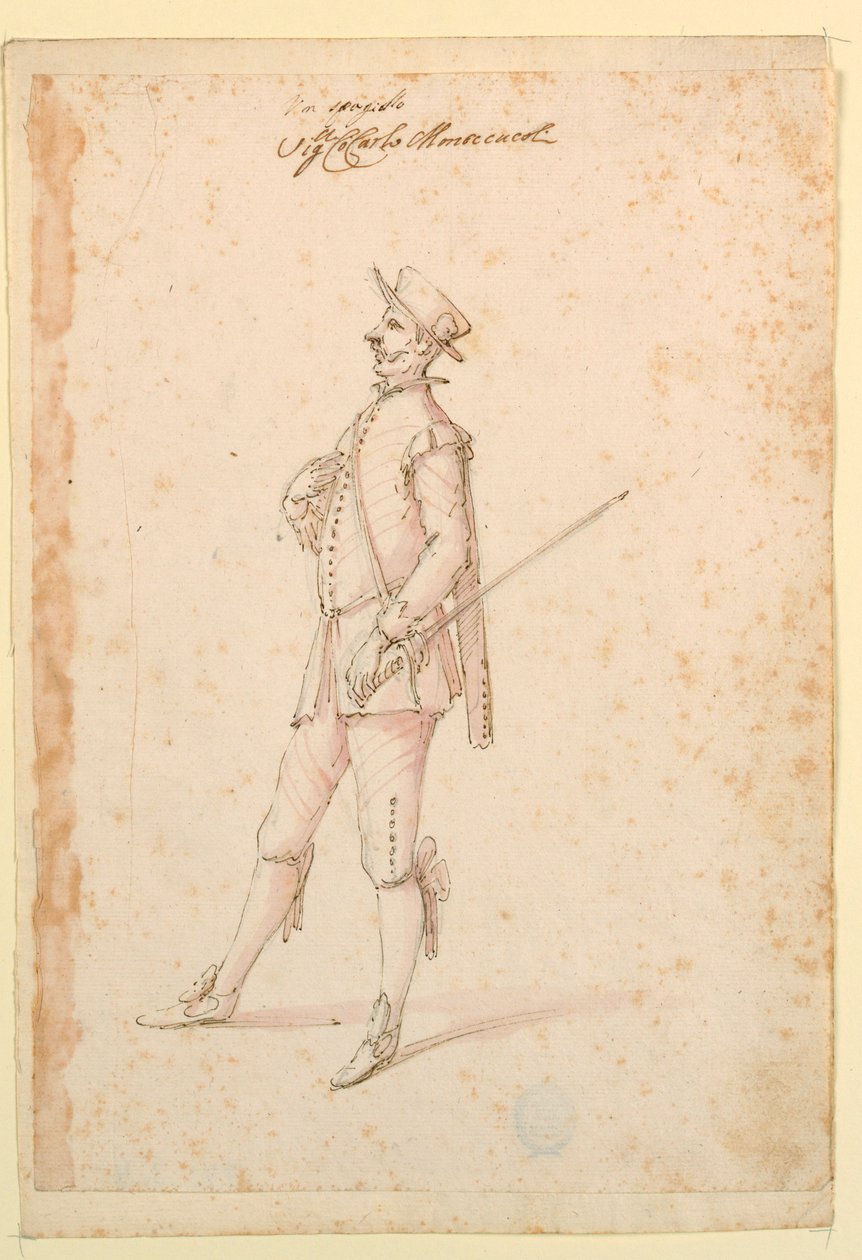 Kresba, kostýmní výprava: Kapitán pro balet, asi 1720 od Unknown artistUnknown artist