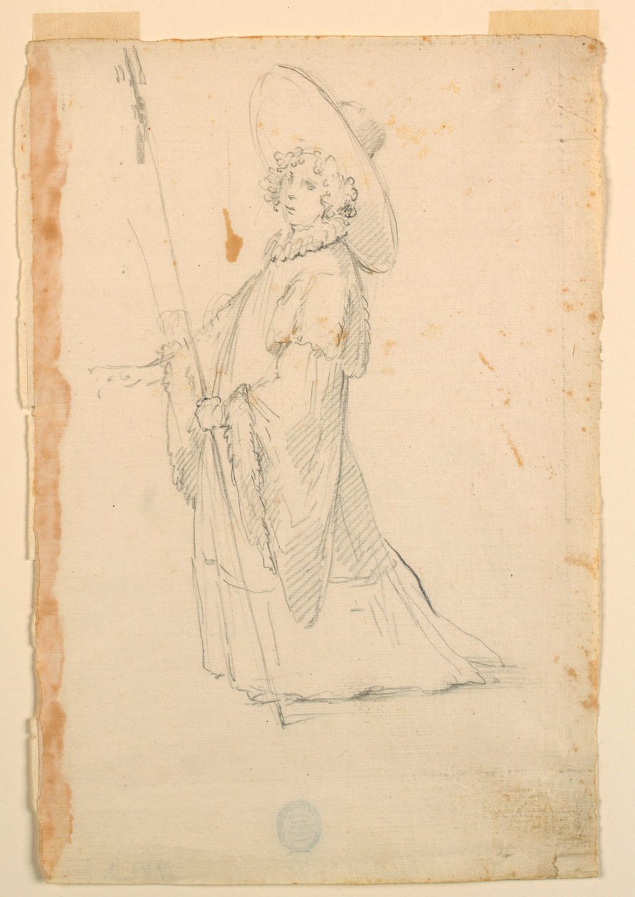 Kresba, kostýmní výprava: Dívka ve fantastickém oděvu pro balet, asi 1720 od Unknown artistUnknown artist
