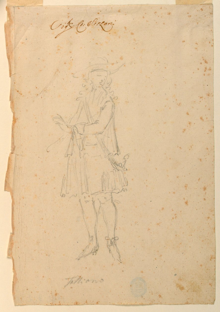 Kresba, kostýmní výprava: Muž světa pro balet, asi 1720 od Unknown artistUnknown artist
