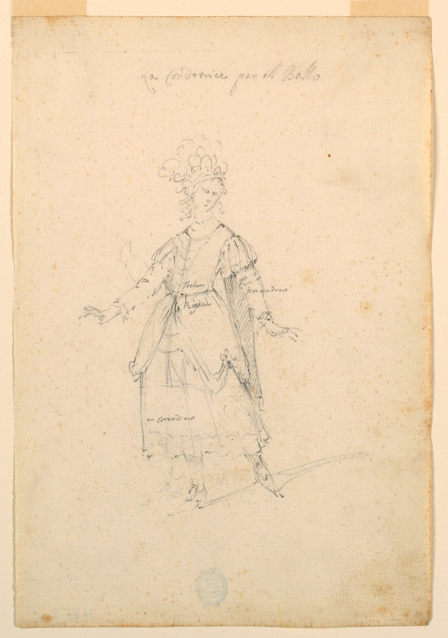 Kresba, kostýmní výprava: Zpěvačka pro balet, cca 1720 od Unknown artistUnknown artist