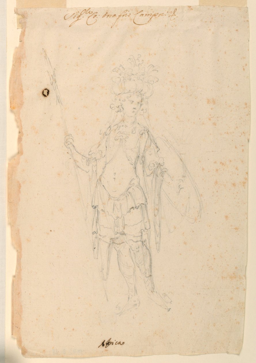 Kresba, kostýmní výprava: Afrika pro balet, asi 1720 od Unknown artistUnknown artist