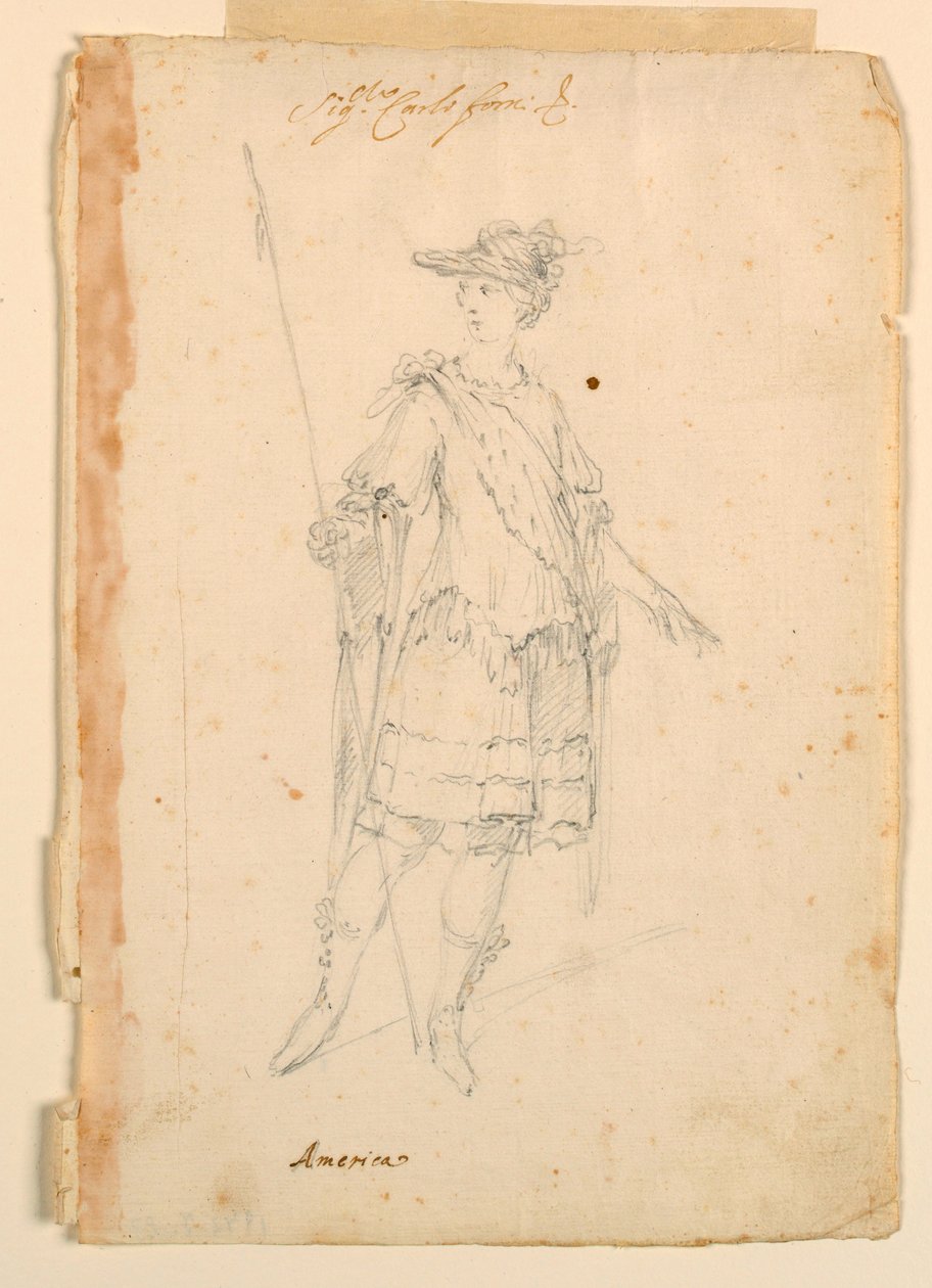 Kresba, kostýmní výprava: Amerika pro balet, asi 1720 od Unknown artistUnknown artist
