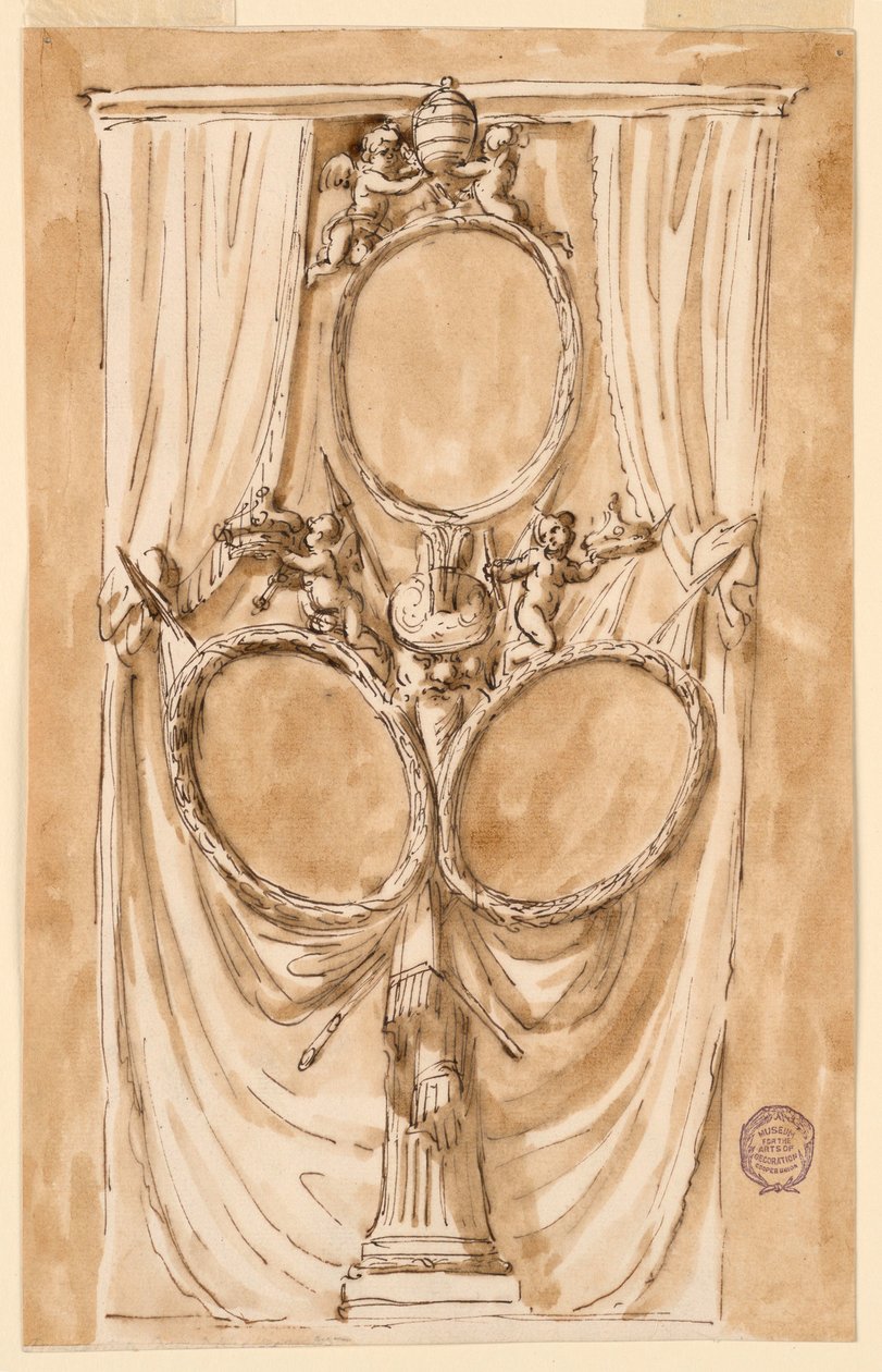 Kresba, Dekorace pro portrét papeže Pia VI. a královského páru, asi 1790 od Unknown artistUnknown artist